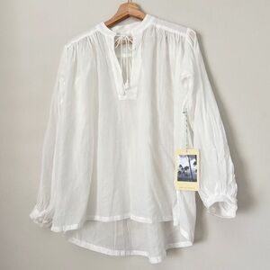 New Trovata Antique White Cotton Voile Peasant Sleeve Top
